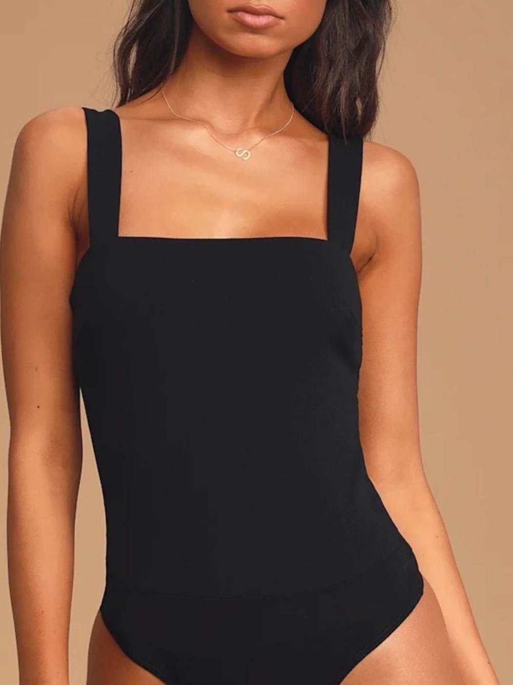 Lulu’s Basic Black Square Neck Tank Bodysuit